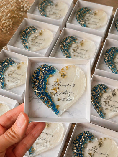 Blue & Gold Baptism Magnet Favor - Personalized Christening Gift for Boy