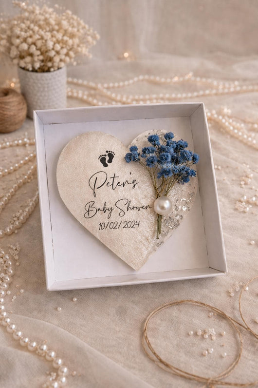 Baby Shower Magnet Favor - Blue Flower Baby Footprint Gift