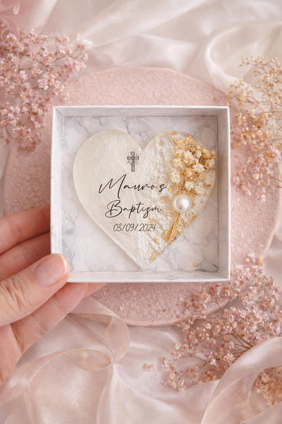 Heart-Shaped Baptism Magnet Favor - Personalized Christening Keepsake