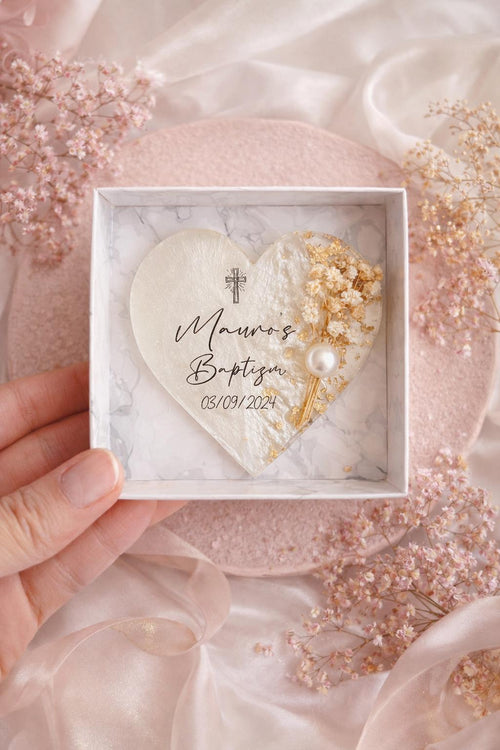 Heart-Shaped Baptism Magnet Favor - Personalized Christening Keepsake