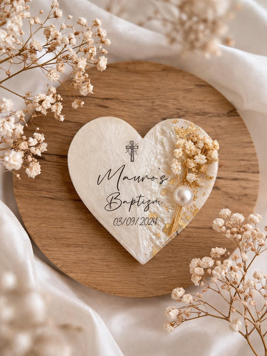 Heart-Shaped Baptism Magnet Favor - Personalized Christening Keepsake