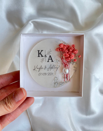 Dried Flower Wedding Fridge Magnet - Personalized Engagement Favor