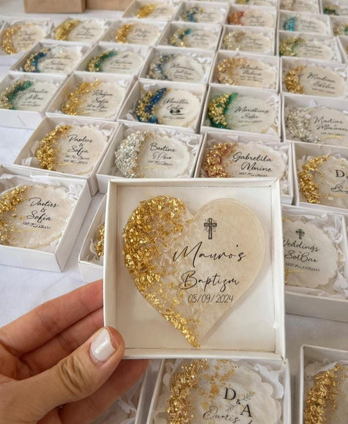 Blue & Gold Baptism Magnet Favor - Personalized Christening Gift for Boy