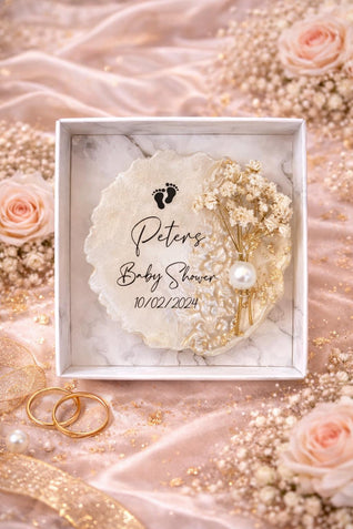 Baby Shower Resin Magnet Favor - Blue Floral Footprint Keepsake