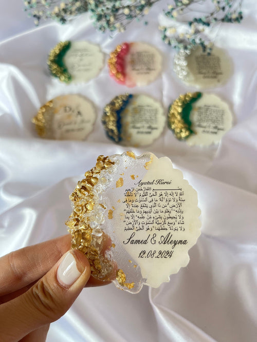 Elegant Islamic Nikah Magnet Favor - Personalized Mevlid & Dua Keepsake
