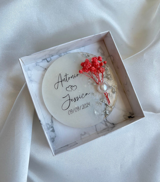 Dried Flower Wedding Fridge Magnet - Personalized Engagement Favor