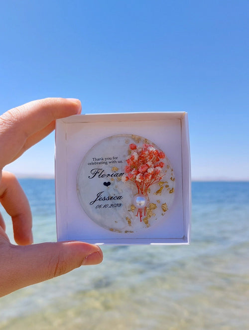 Personalized Epoxy Magnet Favor with Gift Box – Wedding & Party Guest Favor