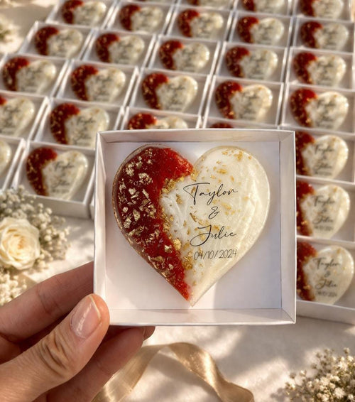 Personalized Wedding Favor Magnets for Guests – Epoxy Keepsake (Boxed or Unboxed)