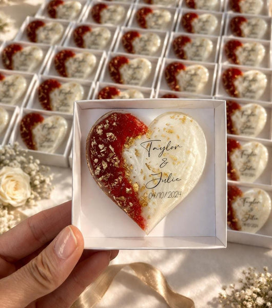 Personalized Wedding Favor Magnets for Guests – Epoxy Keepsake (Boxed or Unboxed)