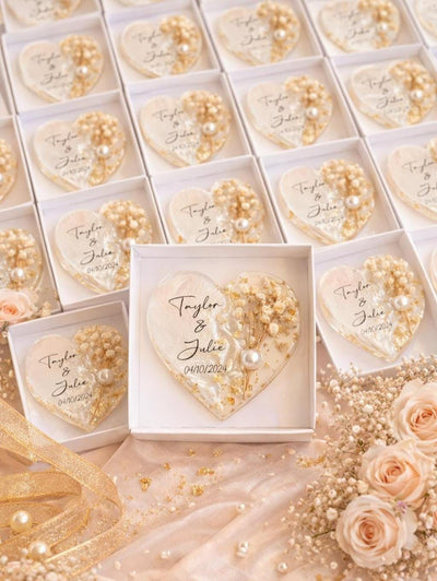 Personalized Dried Flower Wedding Magnet - Engagement & Bridal Shower Favor