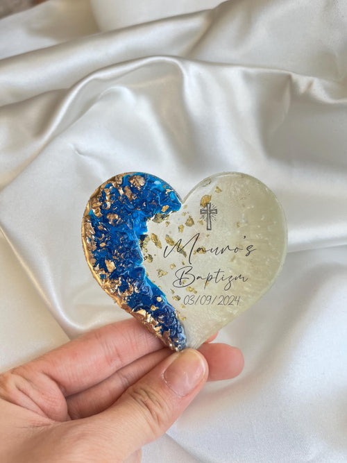 Blue & Gold Baptism Magnet Favor - Personalized Christening Gift for Boy