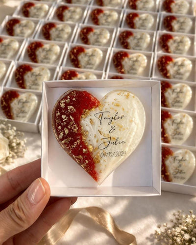 Red Personalized Wedding Magnet Favor - Custom Couple Name Souvenir