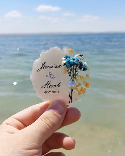 Custom Wedding Magnet Favor – Personalized Floral Fridge Keepsake