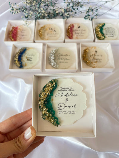 Wedding Party Favor Magnets for Guests – Personalized Epoxy Keepsake