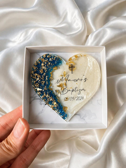 Blue & Gold Baptism Magnet Favor - Personalized Christening Gift for Boy