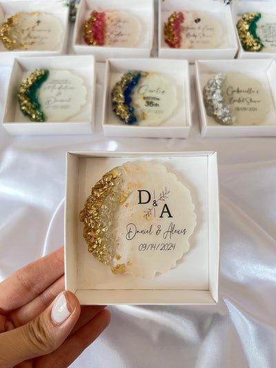 Wedding Party Favor Magnets for Guests – Personalized Epoxy Keepsake