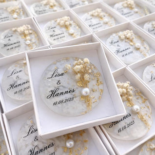 Personalized Resin Wedding Magnet - Floral Guest Keepsake