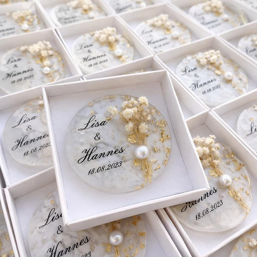 Personalized Resin Wedding Magnet - Floral Guest Keepsake