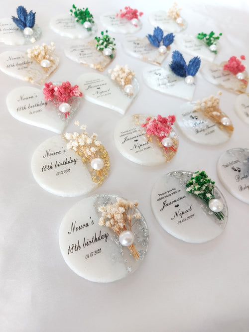Dried Flower Wedding Fridge Magnet - Personalized Engagement Favor