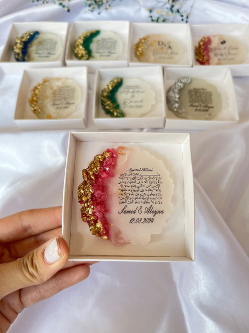 Elegant Islamic Nikah Magnet Favor - Personalized Mevlid & Dua Keepsake