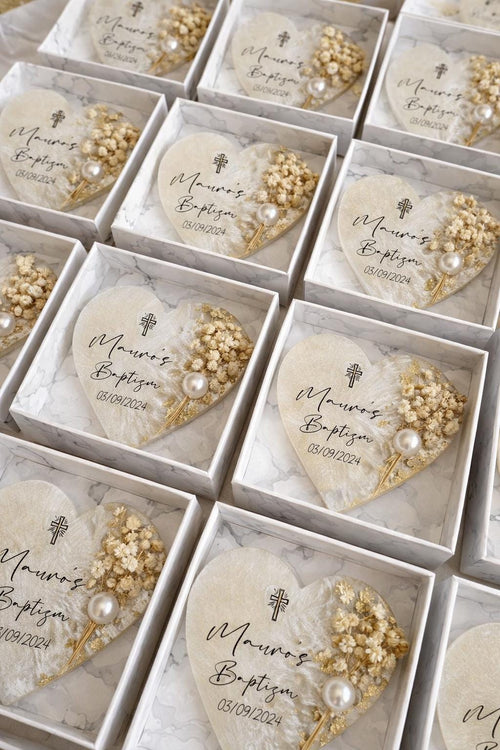 Heart-Shaped Baptism Magnet Favor - Personalized Christening Keepsake