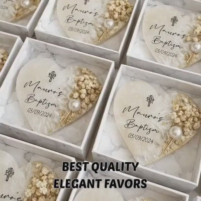 Heart-Shaped Baptism Magnet Favor - Personalized Christening Keepsake